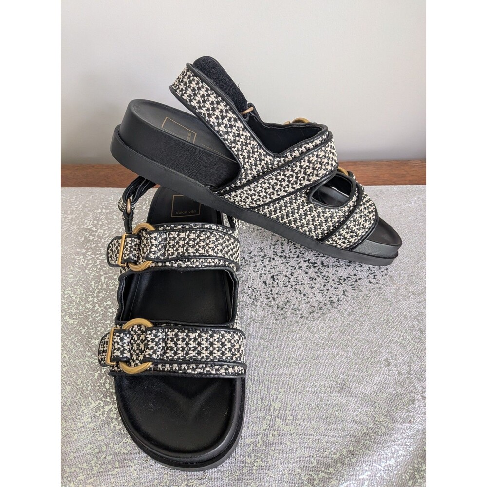 Dolce Vita Shelli Sandals Womens 9.5 Black Bridge Raffia Buckle Casual Shoes NEW - Picture 1 of 10